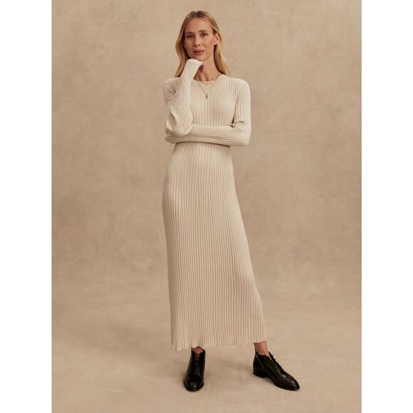 Varley Axel Rib Knit Midi Dress Silver Birch - XS - Picture 1 of 6